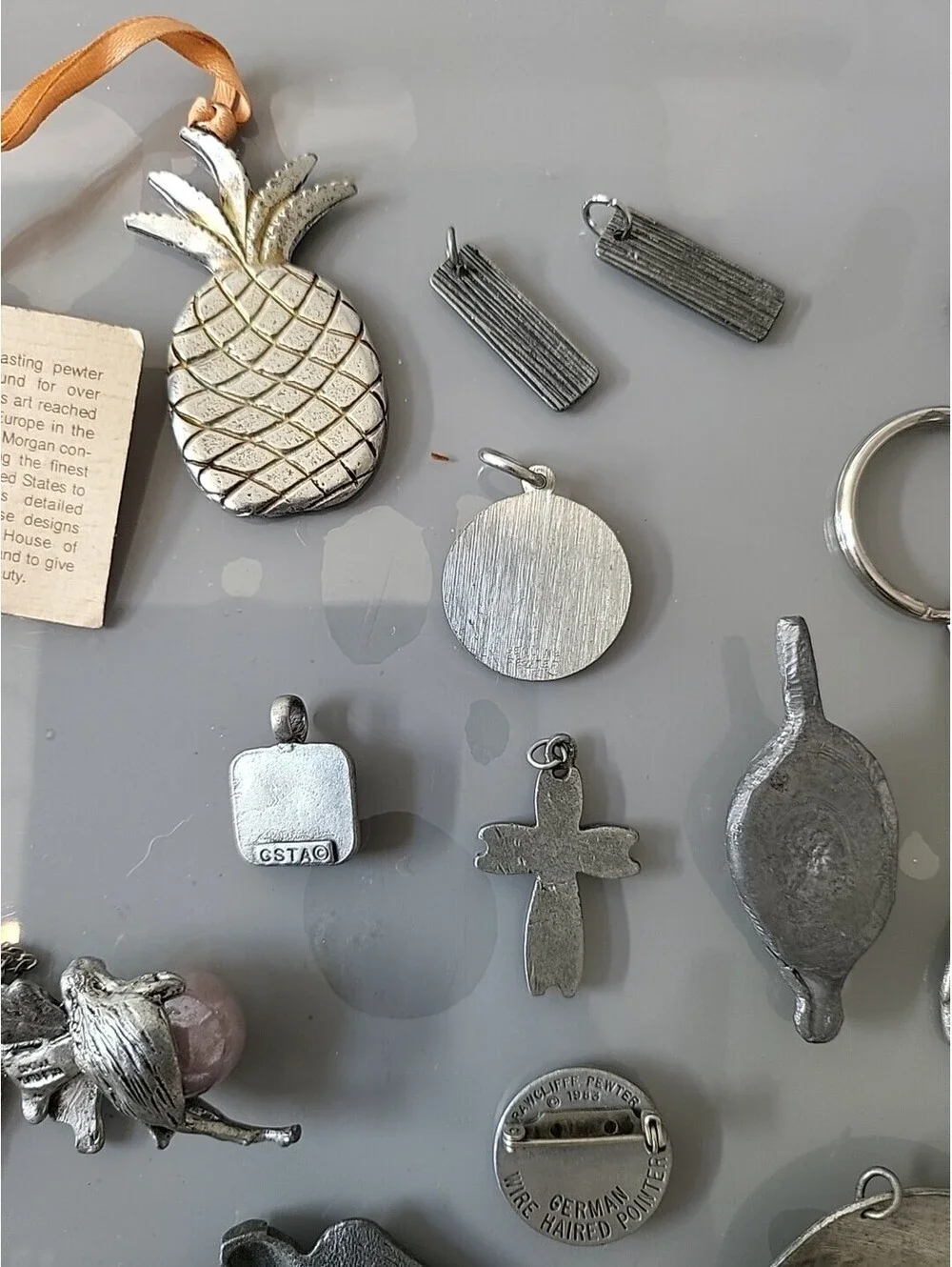 Vintage Signed Pewter Pcs Lot Of Charms Keychain Pin Chain See Up Close Pics